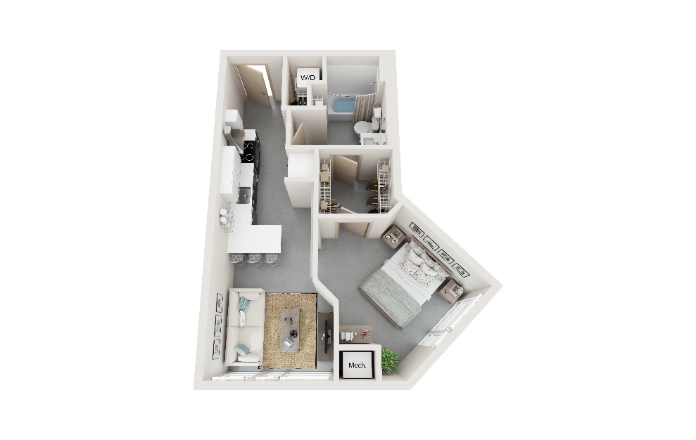Z - 1 bedroom floorplan layout with 1 bath and 544 square feet. (3D)